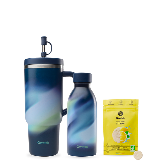 Kit Solid Drinks Citron - Travel Cup & Bouteille Icon Aura Bleu Nuit